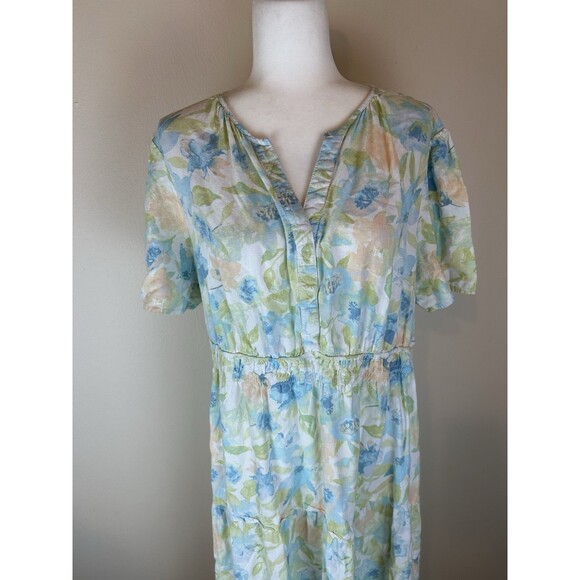 Casa Cabana Shirt Dress Linen Blend Lagenlook XXL Floral Tiered Maxi Coastal - Picture 2 of 5
